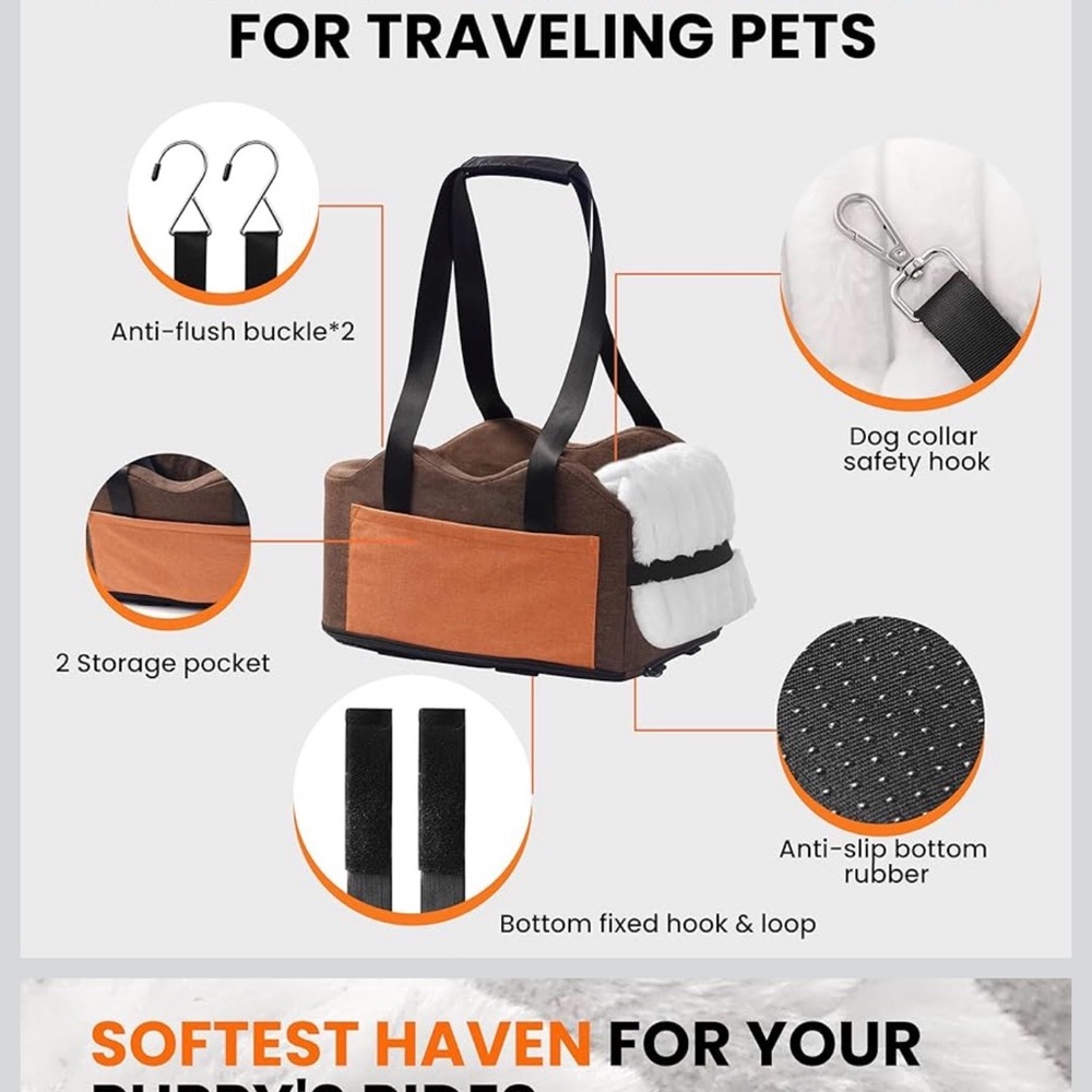 Cozy Brown and White Dog Car Seat - Picture 2 of 7